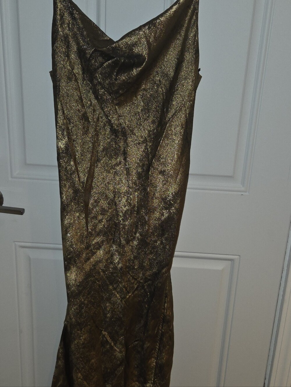 Zara Basic Metallic Gold Bronze Cowl Neck Maxi Slip Dress L